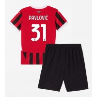 Stroje piłkarskie AC Milan Strahinja Pavlovic #31 Koszulka Podstawowej dla dzieci 2024-25 Krótki Rękaw (+ szorty)